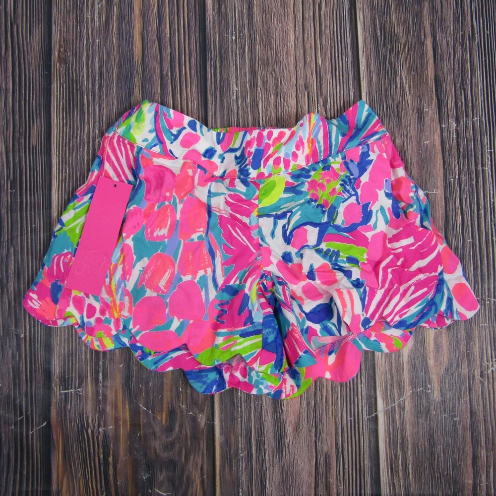 Lilly Pulitzer Shorts Womens XXS Multicolor Scallop Hem Floral Print Modal New